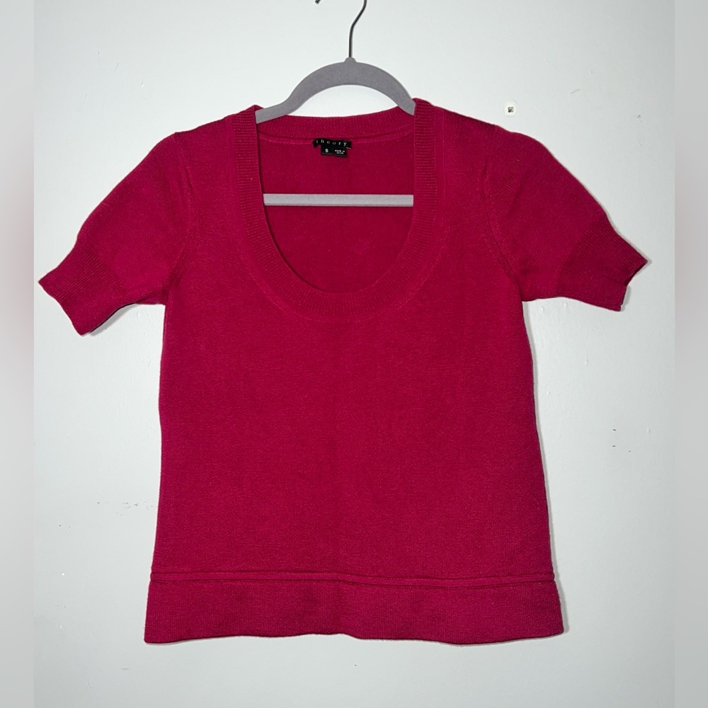 Theory Hot Pink Short Sleeve Knit Sweater Top Small